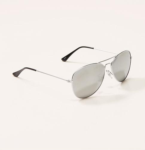 LOFT Fox Mirrored Aviator Sunglass, Soft Silver