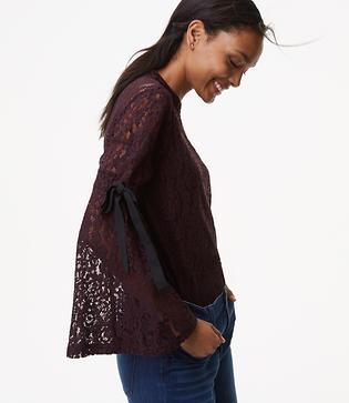 Loft Lace Tie Bell Sleeve Top