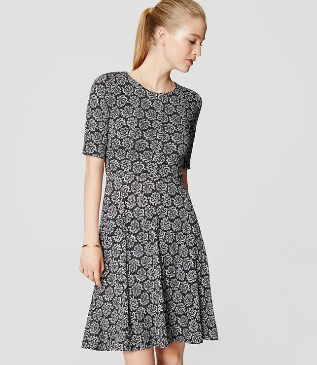 Loft Paisley Short Sleeve Flare Dress