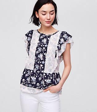 Loft Mixed Floral Ruffle Top