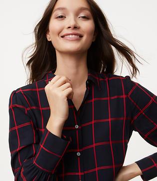 Loft Windowpane Puff Sleeve Shirt