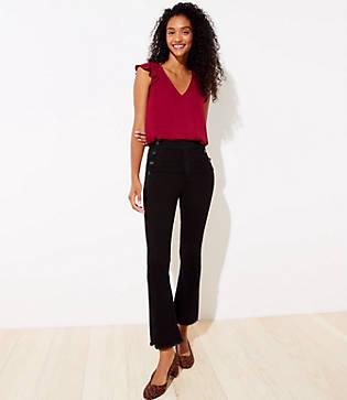 Loft Tortoiseshell Print Button Sailor Flare Crop Jeans In Black