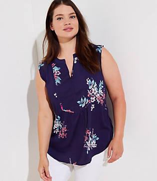 Loft Plus Bouquet Split Neck Shell