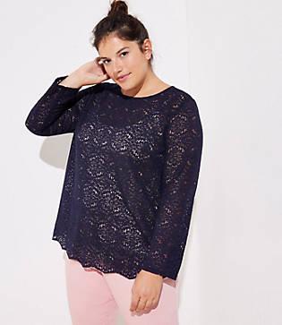 Loft Plus Floral Lace Button Back Top