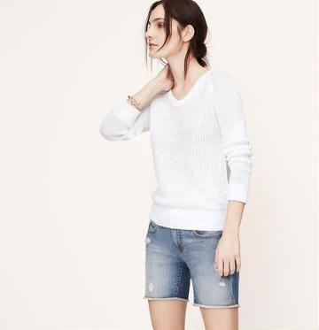 LOFT Textured Linen Sweater, White