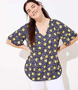 Loft Plus Leaves Tiered Bell Sleeve Top