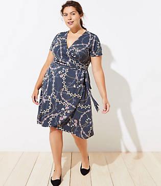 Loft Plus Flower Chain Short Sleeve Wrap Dress