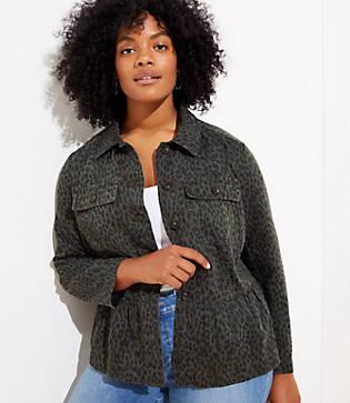 Loft Plus Leopard Print Peplum Utility Jacket