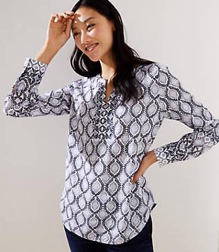 Loft Border Mosaic Split Neck Blouse