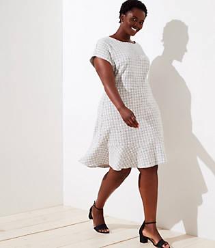 Loft Plus Checked Jacquard Flare Dress
