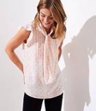 Loft Dotted Pleated Bow Neck Top