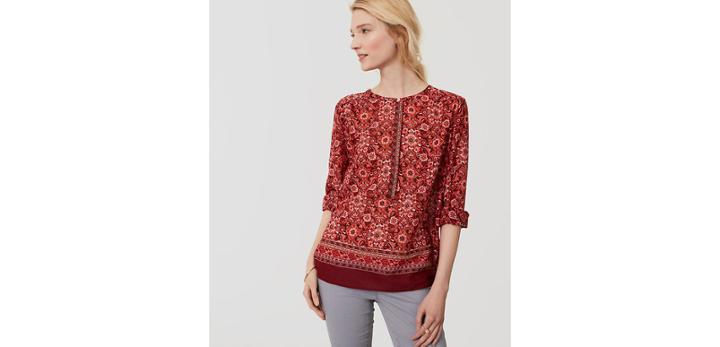 Loft Scarlet Bouquet Henley Softened Shirt