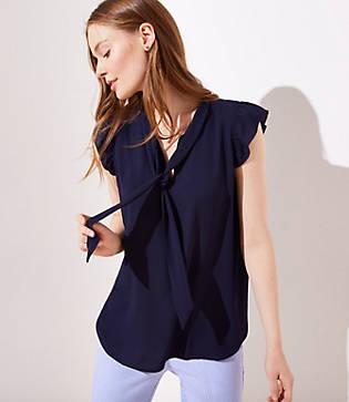 Loft Flutter Tie Neck Top