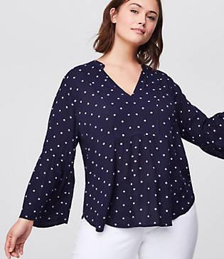 Loft Plus Geo Dot Split Neck Swing Top