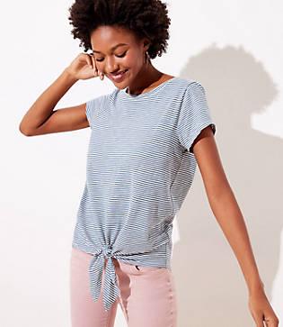 Loft Striped Tie Front Tee