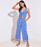 Loft Beach Border Tie Cutout Jumpsuit