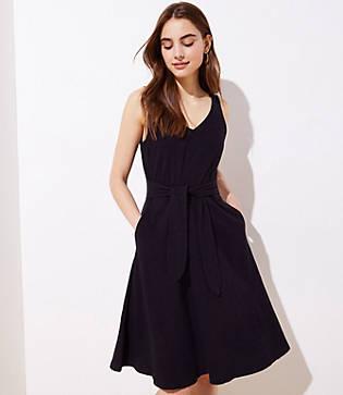 Loft Tie Waist Midi Flare Dress