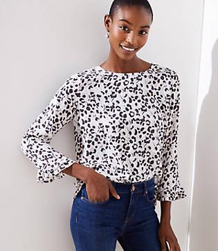 Loft Spotted Double Ruffle Cuff Blouse