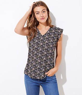 Loft Vine Flutter Cap Sleeve Shell