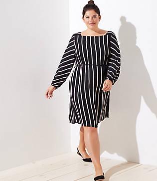 Loft Plus Striped Square Neck Tie Waist Dress