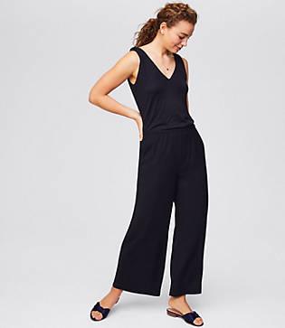Loft Ruffle Back Mixed Media Jumpsuit