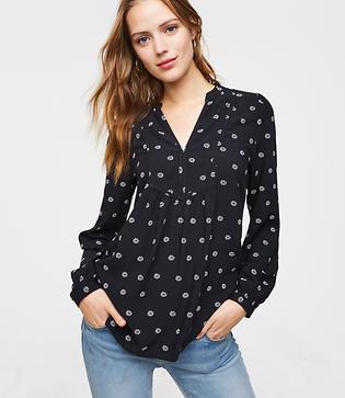 Loft Floral Split Neck Bib Blouse