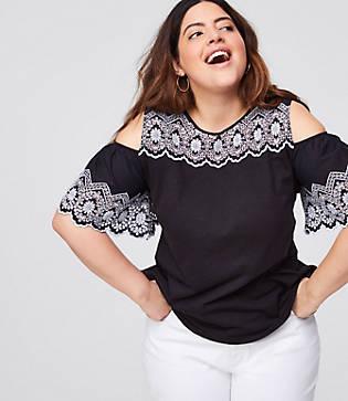 Loft Plus Eyelet Cold Shoulder Top