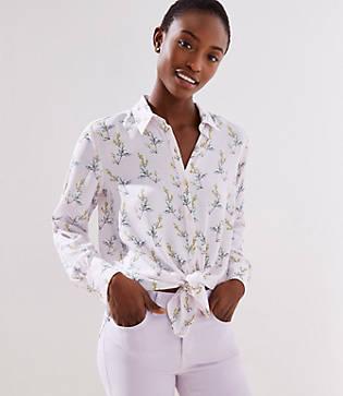 Loft Floral Sprig Tie Front Utility Blouse