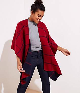 Loft Plus Reversible Plaid Poncho Wrap
