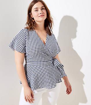 Loft Plus Gingham Wrap Top