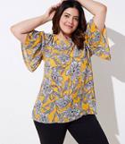 Loft Plus Abstract Floral Tiered Ruffle Sleeve Top