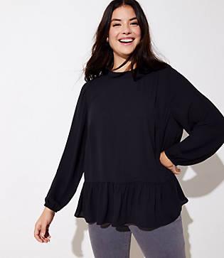 Loft Plus Mixed Media Peplum Top