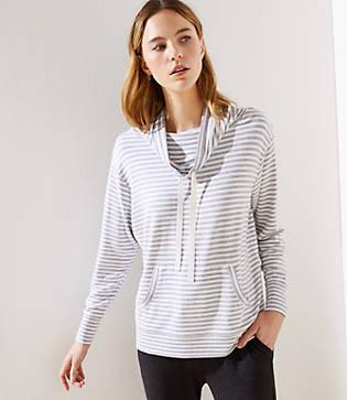 Loft Striped Drawstring Cowl Neck Top