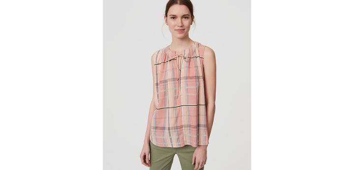 Loft Plaid Tie Neck Shell