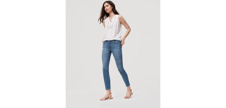 Loft Modern Skinny Ankle Jeans In Destructed Light Stonewash