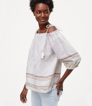 Loft Striped Tassel Off The Shoulder Top