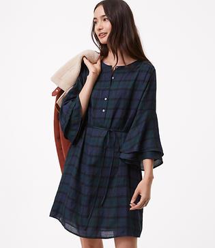 Loft Plaid Bell Sleeve Shirtdress
