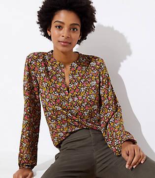Loft Wildflower Split Neck Blouse