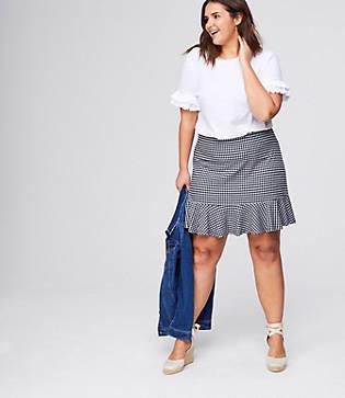 Loft Plus Gingham Flounce Pull On Skirt
