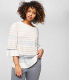 Loft Plus Mixed Stripe Bell Sleeve Sweater