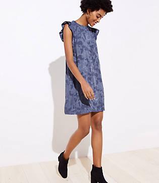 Loft Floral Jacquard Ruffle Swing Dress
