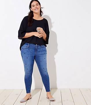 Loft Plus Modern Dot Skinny Jeans In Bright Mid Indigo Wash