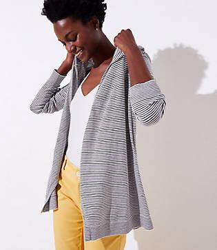 Loft Striped Hooded Open Cardigan