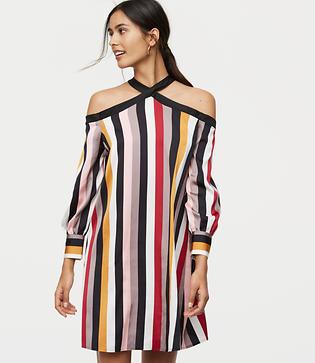 Loft Striped Off The Shoulder Halter Dress