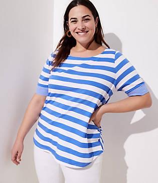 Loft Plus Striped Ballet Neck Tee
