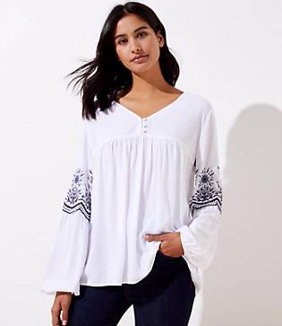 Loft Embroidered V-neck Blouse