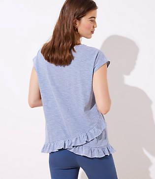 Loft Striped Ruffle Crossover Back Tee