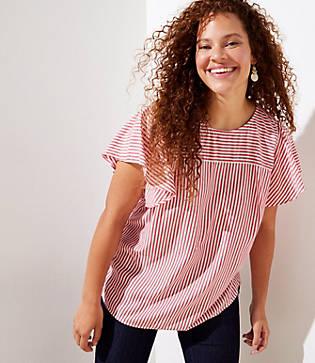 Loft Plus Mixed Stripe Flutter Top