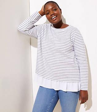 Loft Plus Striped Mixed Media Sweatshirt