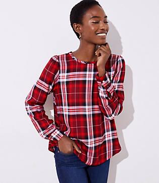 Loft Plaid Shirttail Hem Blouse